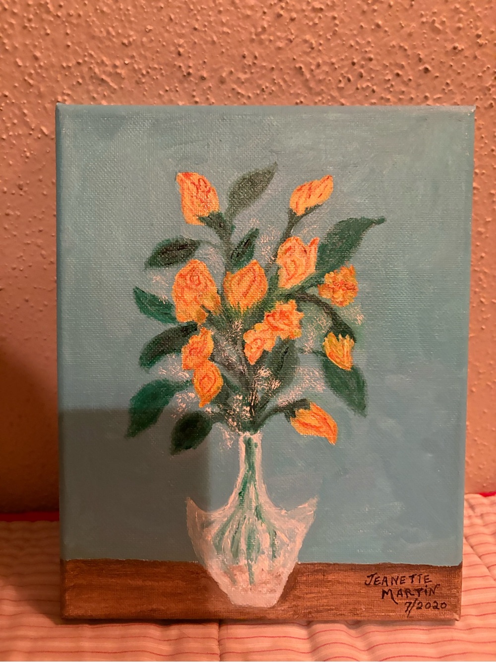 Hand-Painted Oil Yellow Floral Canvas Art by Jeanette Martin